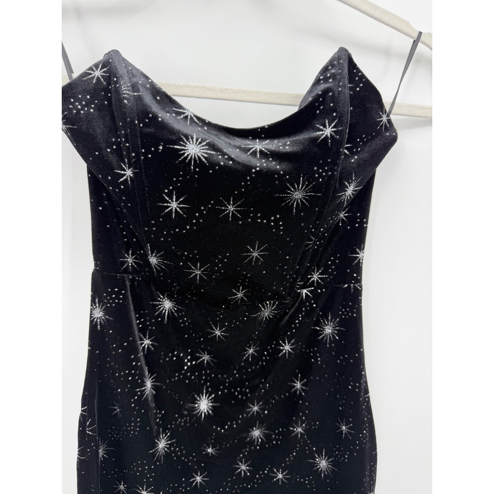 Superdown Starburst Mini Dress sz XS Black Velvet Strapless Celestial Shimmer